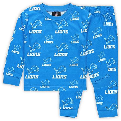 Toddler Outerstuff Blue Detroit Lions All-Over-Print Long Sleeve T-Shirt and Pants Sleep Set