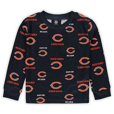 Toddler Outerstuff Navy Chicago Bears All-Over-Print Long Sleeve T-Shirt and Pants Sleep Set
