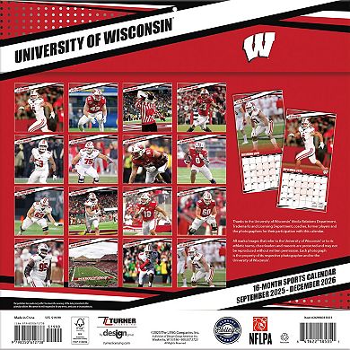 Wisconsin Badgers 12 ۝ x 12 ۝ 2026 Team Wall Calendar