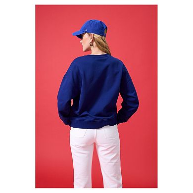 Women's Terez Navy Chicago Cubs Oversized Gemstone Logo Sweatshirt