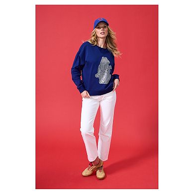 Women's Terez Navy Chicago Cubs Oversized Gemstone Logo Sweatshirt