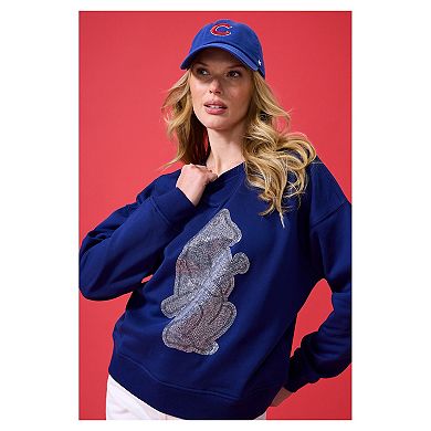 Women's Terez Navy Chicago Cubs Oversized Gemstone Logo Sweatshirt