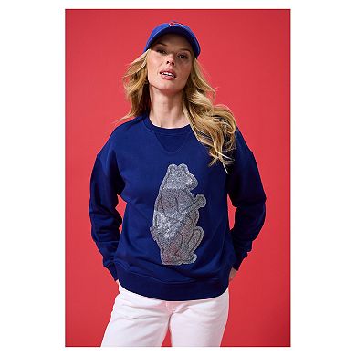 Women's Terez Navy Chicago Cubs Oversized Gemstone Logo Sweatshirt