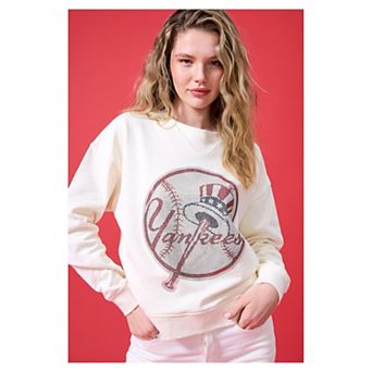 Women's Terez Cream New York Yankees Oversized Gemstone Logo Sweatshirt