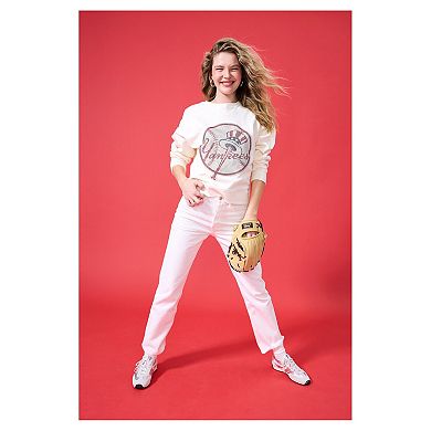 Women's Terez Cream New York Yankees Oversized Gemstone Logo Sweatshirt