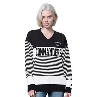 Women's Starter Black Washington Commanders No Huddle Striped Sweater