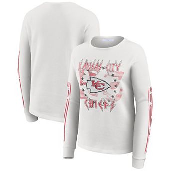 Women's WEAR by Erin Andrews White Kansas City Chiefs Graphic Waffle Long-Sleeve T-Shirt