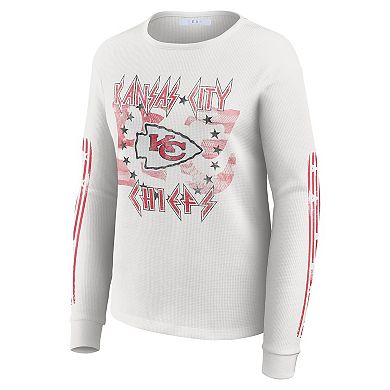 Women's WEAR by Erin Andrews White Kansas City Chiefs Graphic Waffle Long-Sleeve T-Shirt