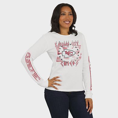 Women's WEAR by Erin Andrews White Kansas City Chiefs Graphic Waffle Long-Sleeve T-Shirt