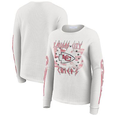 Women's WEAR by Erin Andrews White Kansas City Chiefs Graphic Waffle Long-Sleeve T-Shirt