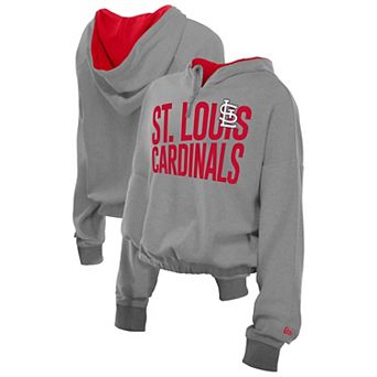Women's New Era Heather Gray St. Louis Cardinals Reversed Out French Terry Quarter-Zip Banded Crop Hoodie