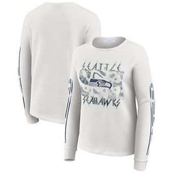 Women's WEAR by Erin Andrews White Seattle Seahawks Graphic Waffle Long-Sleeve T-Shirt