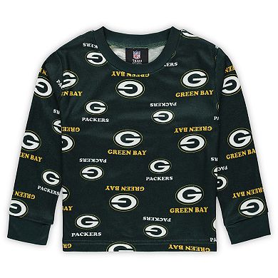 Toddler Outerstuff Green Green Bay Packers All-Over-Print Long Sleeve T-Shirt and Pants Sleep Set