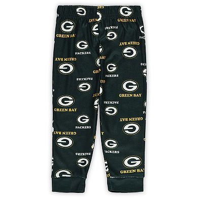 Toddler Outerstuff Green Green Bay Packers All-Over-Print Long Sleeve T-Shirt and Pants Sleep Set