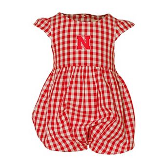 Girl's Infant Garb Scarlet Nebraska Huskers Cara Gingham Ruffled Bodysuit