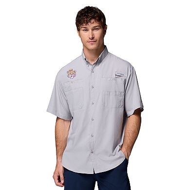 Men's Columbia Gray LSU Tigers Tamiami Omni-Shade Button-Down Shirt