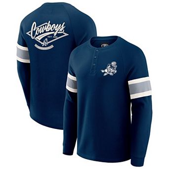Men's Darius Rucker Collection by Fanatics Navy Dallas Cowboys Waffle-Knit Raglan Long Sleeve Henley T-Shirt