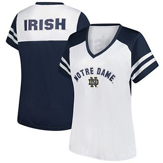 Women's Fanatics White Notre Dame Fighting Irish Plus Size Rhinestone Glitter Sleeve Stripe V-Neck T-Shirt