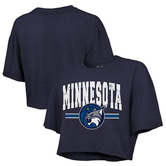 Women's Majestic Threads Navy Minnesota Lynx Chalk Stripe Boxy Crop Top
