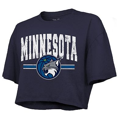 Women's Majestic Threads Navy Minnesota Lynx Chalk Stripe Boxy Crop Top