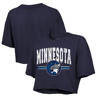 Women's Majestic Threads Navy Minnesota Lynx Chalk Stripe Boxy Crop Top