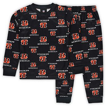 Preschool Outerstuff Black Cincinnati Bengals All-Over-Print Long Sleeve T-Shirt and Pants Sleep Set