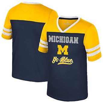 Girls Youth Colosseum Navy Michigan Wolverines Princess Bubblegum Bling T-Shirt
