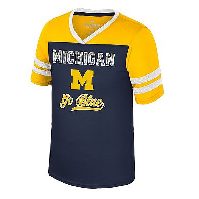 Girls Youth Colosseum Navy Michigan Wolverines Princess Bubblegum Bling T-Shirt