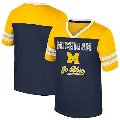 Girls Youth Colosseum Navy Michigan Wolverines Princess Bubblegum Bling T-Shirt