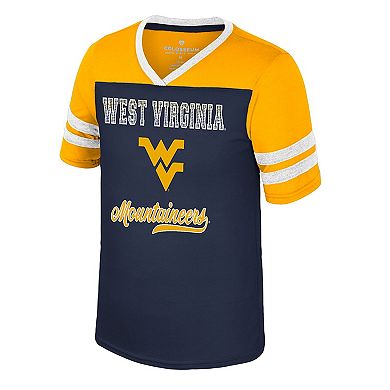 Girls Youth Colosseum Navy West Virginia Mountaineers Princess Bubblegum Bling T-Shirt