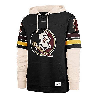 Men's '47 Black Florida State Seminoles Split Zone Cornerback Lacer Pullover Hoodie