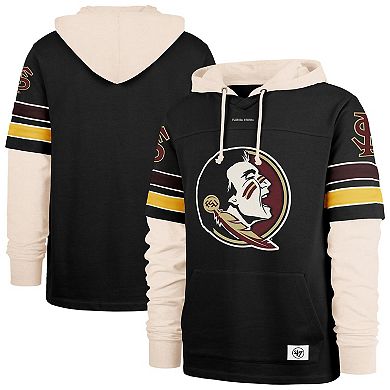 Men's '47 Black Florida State Seminoles Split Zone Cornerback Lacer Pullover Hoodie