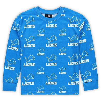 Preschool Outerstuff Blue Detroit Lions All-Over-Print Long Sleeve T-Shirt and Pants Sleep Set