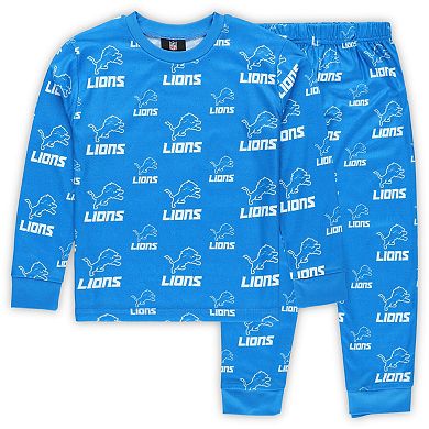 Preschool Outerstuff Blue Detroit Lions All-Over-Print Long Sleeve T-Shirt and Pants Sleep Set