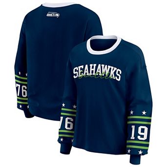 Women's WEAR by Erin Andrews College Navy Seattle Seahawks Plus Size Sport Long-Sleeve T-Shirt