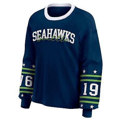 Women's WEAR by Erin Andrews College Navy Seattle Seahawks Plus Size Sport Long-Sleeve T-Shirt