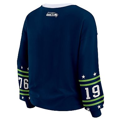 Women's WEAR by Erin Andrews College Navy Seattle Seahawks Plus Size Sport Long-Sleeve T-Shirt