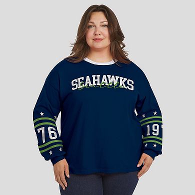 Women's WEAR by Erin Andrews College Navy Seattle Seahawks Plus Size Sport Long-Sleeve T-Shirt