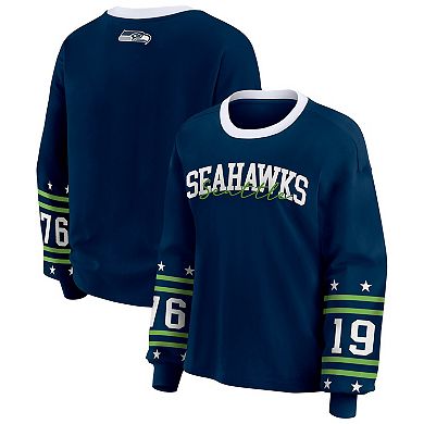 Women's WEAR by Erin Andrews College Navy Seattle Seahawks Plus Size Sport Long-Sleeve T-Shirt