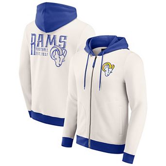 Men's Darius Rucker Collection by Fanatics Cream Los Angeles Rams Distressed Graphics Full-Zip Hoodie