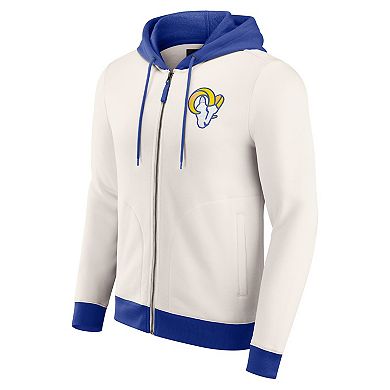 Men's Darius Rucker Collection by Fanatics Cream Los Angeles Rams Distressed Graphics Full-Zip Hoodie