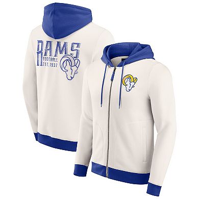 Men's Darius Rucker Collection by Fanatics Cream Los Angeles Rams Distressed Graphics Full-Zip Hoodie