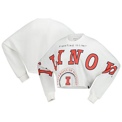 Women's Gameday Social White Illinois Fighting Illini Phipps Cropped Sweatshirt