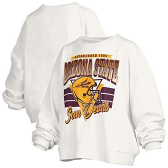 Women's Pressbox White Arizona State Sun Devils Oversized Janice Retro Waist-Length Pullover Sweatshirt