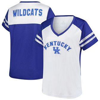 Women's Fanatics White Kentucky Wildcats Plus Size Rhinestone Glitter Sleeve Stripe V-Neck T-Shirt