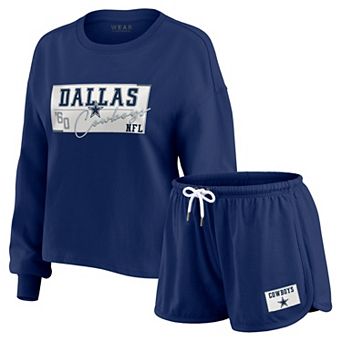 Women's WEAR by Erin Andrews Navy Dallas Cowboys Heavy Rugby Jersey Long Sleeve T-Shirt & Shorts Lounge Set