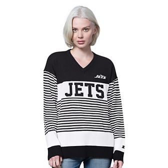 Women's Starter Black New York Jets No Huddle Striped Sweater