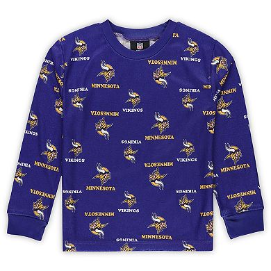 Preschool Outerstuff Purple Minnesota Vikings All-Over-Print Long Sleeve T-Shirt and Pants Sleep Set