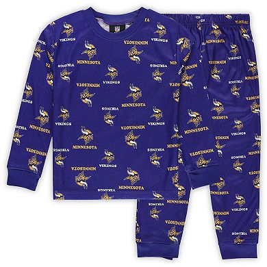 Preschool Outerstuff Purple Minnesota Vikings All-Over-Print Long Sleeve T-Shirt and Pants Sleep Set