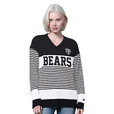 Women's Starter Black Chicago Bears No Huddle Striped Sweater